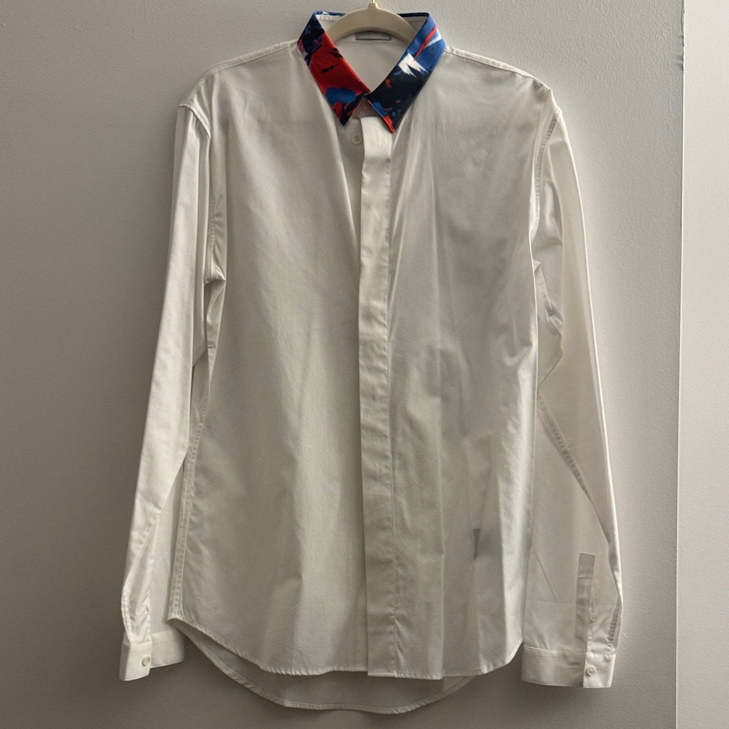 Dior White Shirt With Vibrant Blue And Red Collar Size 39